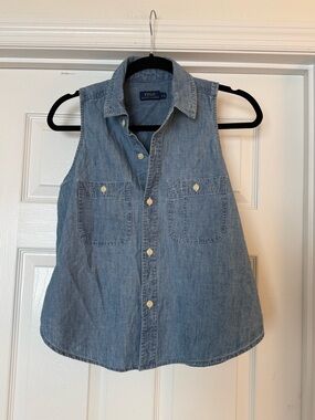 Polo Ralph Lauren Sleeveless Chambray Button Front Tank SZ S